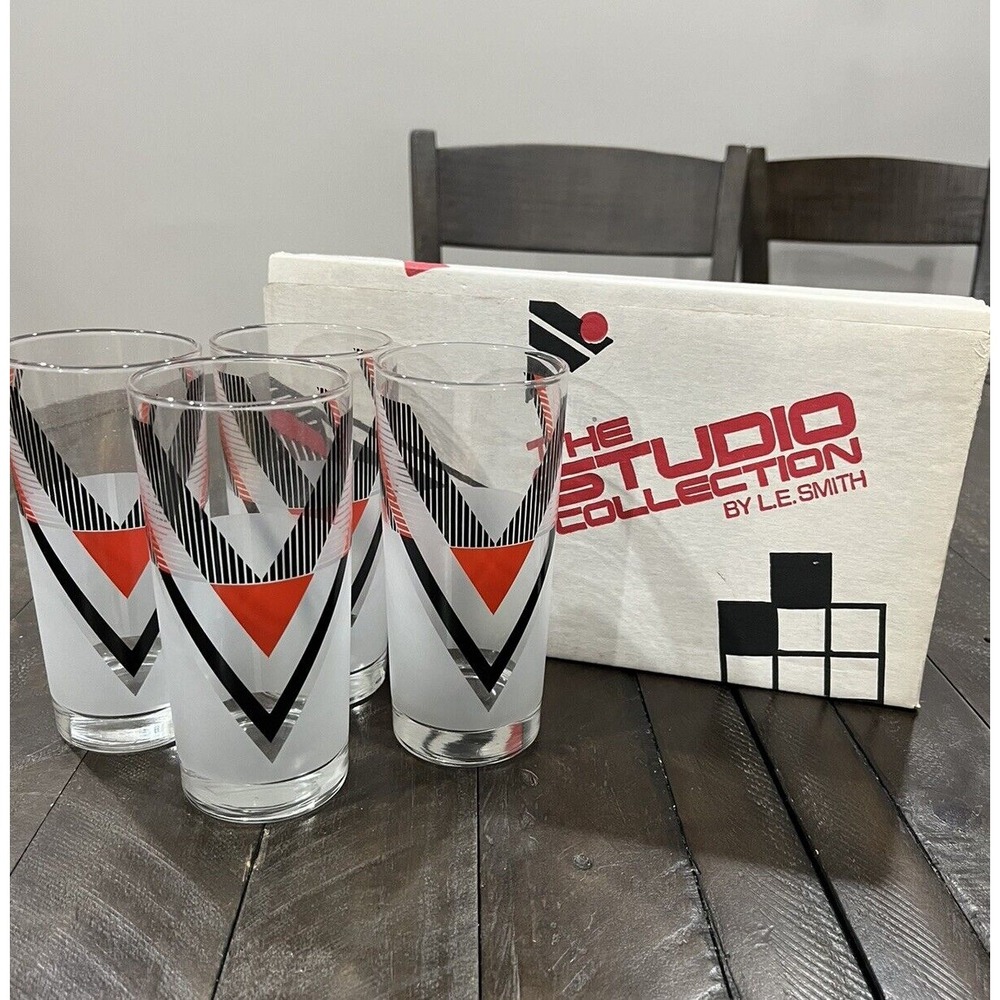 Vintage LE Smith 1980s The Studio Collection Esprit Glasses Tumblers Retro RARE